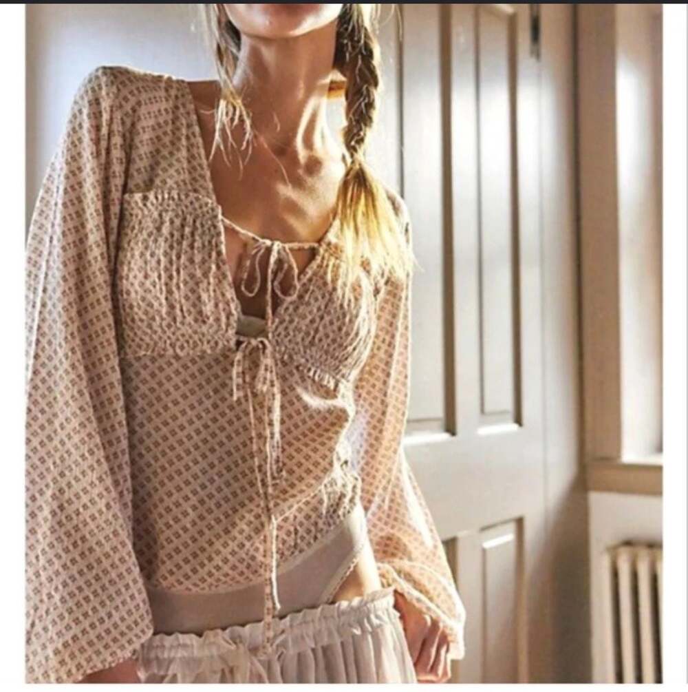 Free People Sunny Meadows Long Sleeve Tie Front Bodysuit L